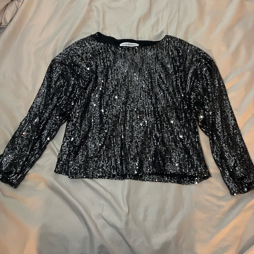 Cupcakes and Cashmere Black Sequin Women's Top